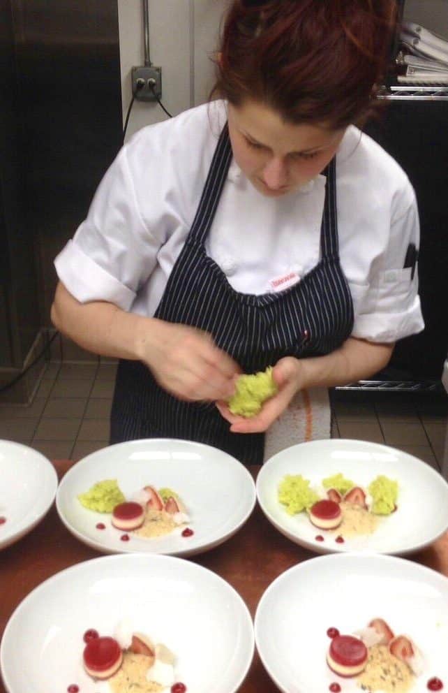 jocelyn working in a restaurant as a pastry chef.