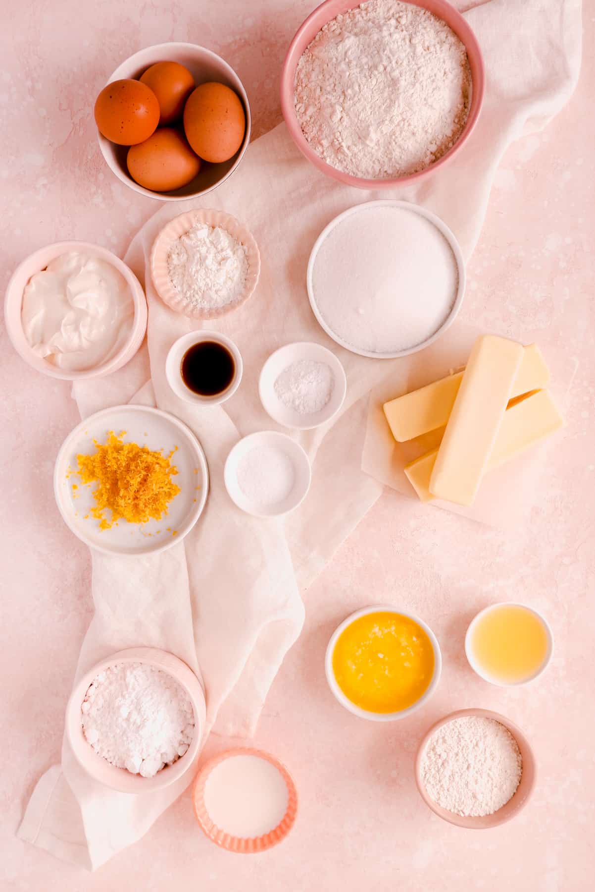 ingredients in bowls for making lemon bundt cake