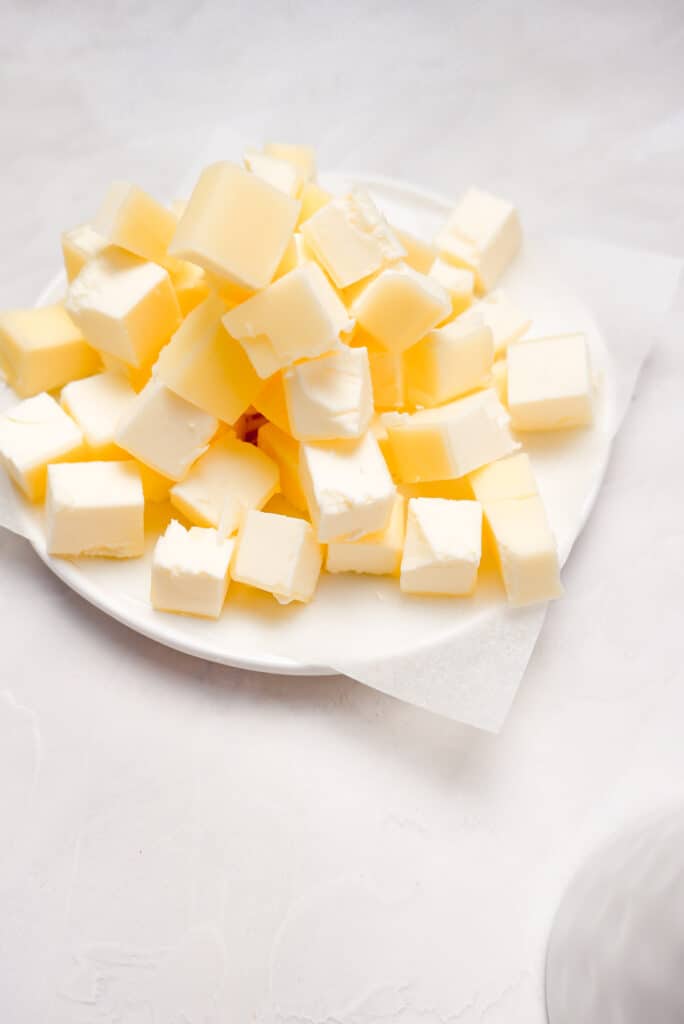 Butter cubes on a dish