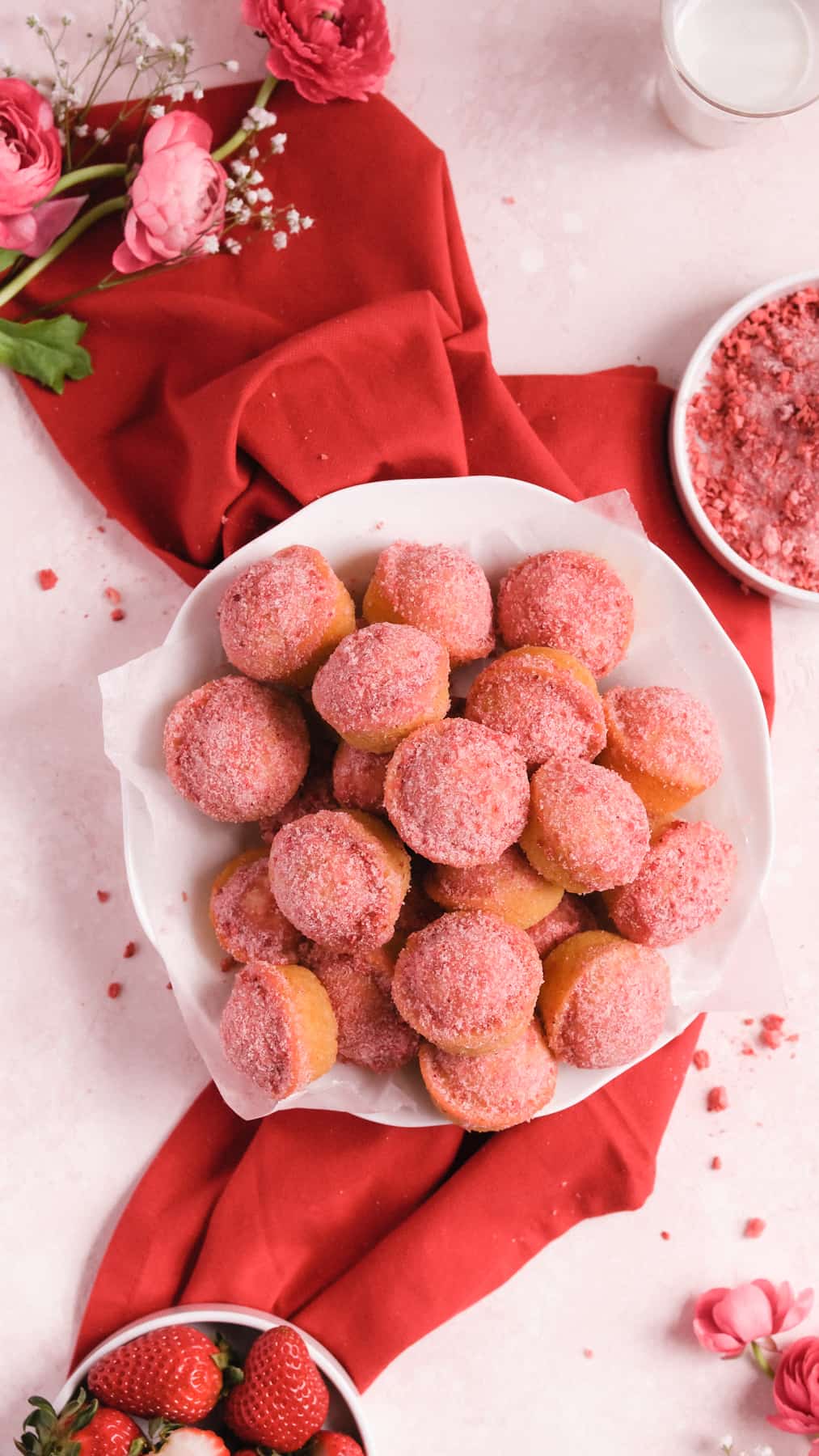 a pile of Strawberry Jam-Filled Donut Muffins