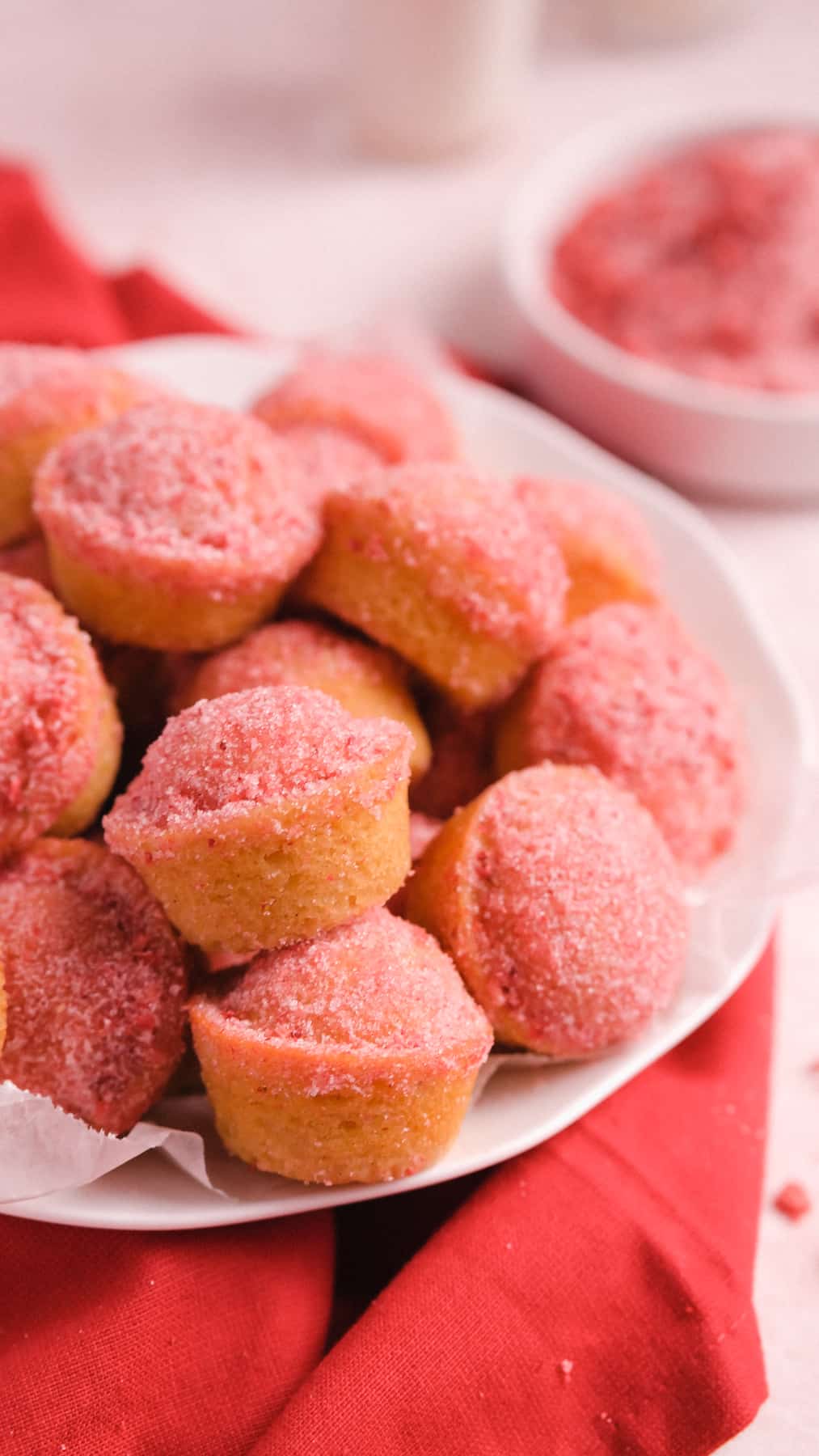 a pile of Strawberry Jam-Filled Donut Muffins