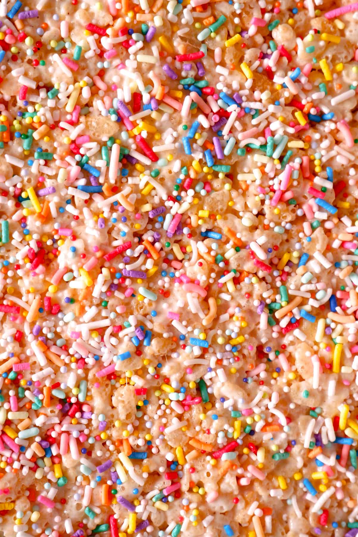 Brown Butter Rice Krispie Treats close up with sprinkles on top