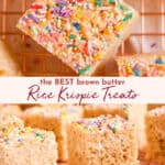 rice krispie treats from the top and side on a copper wire rack