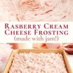 Pin graphic for raspberry cream cheese frosting.