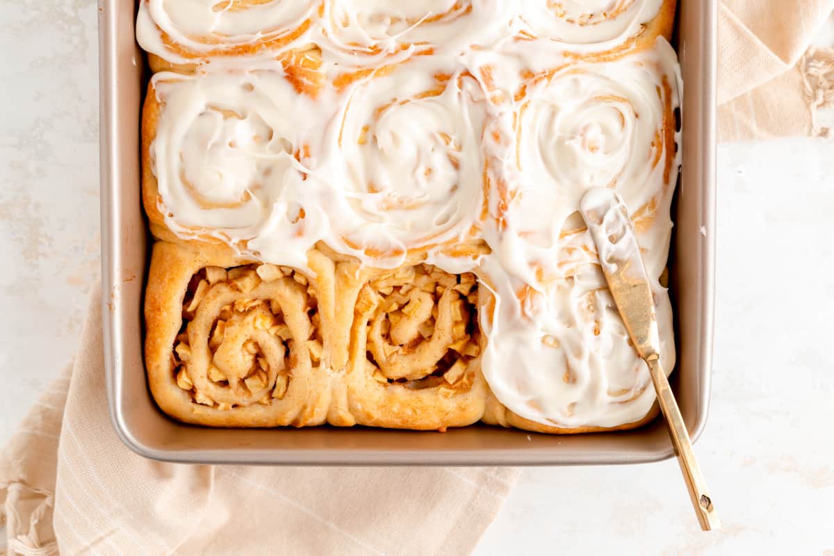 Apple Pie Filling Cinnamon Rolls (with cream cheese glaze!)