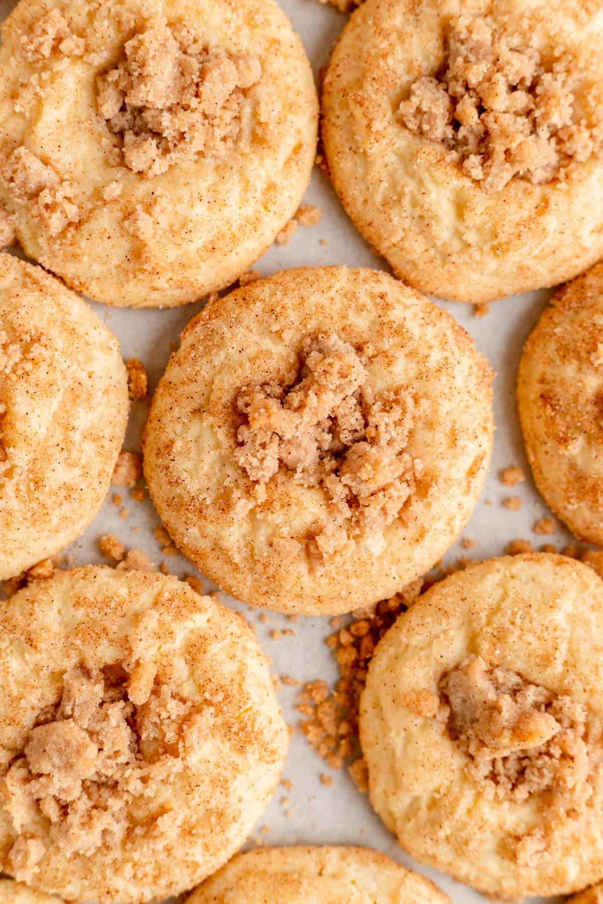 overhead close up of baked coffee cake cookies.