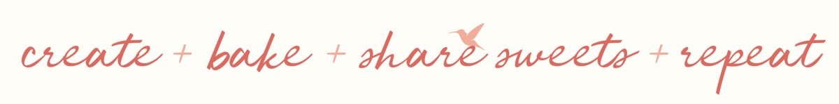 create + bake + share sweets + repeat written in pink script graphic.