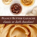 pinterest graphic showing bowls of ganache with a close up of ganache below recipe name text